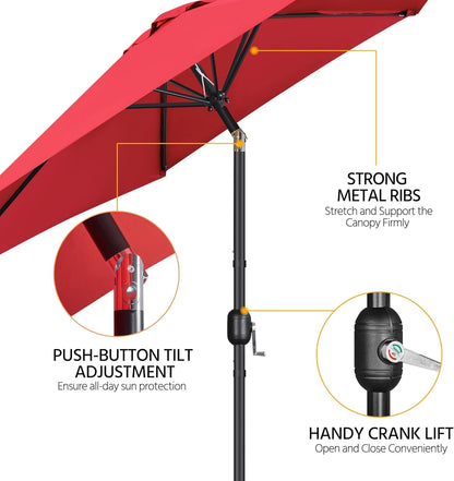 9ft Patio Umbrella Red UV Protection Weatherproof Tilt