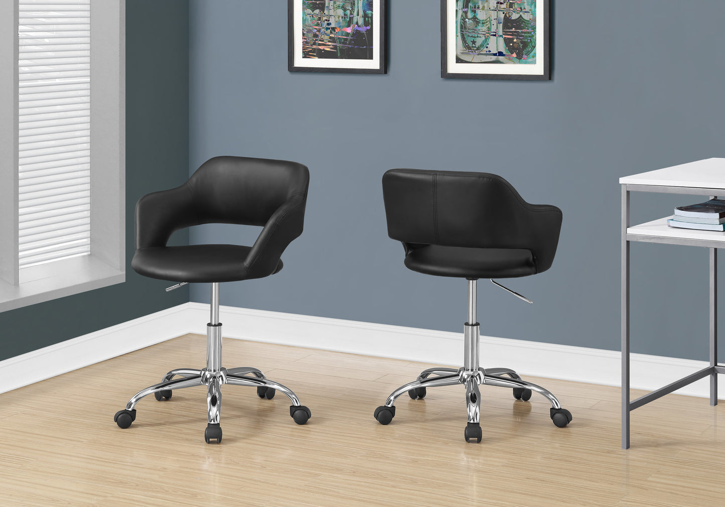Office Chair, Adjustable Height, Swivel, Ergonomic, Black Leather Look, Chrome Metal, Contemporary, Modern