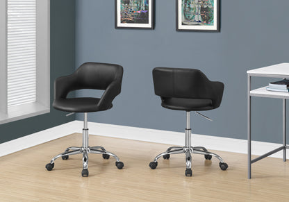 Office Chair, Adjustable Height, Swivel, Ergonomic, Black Leather Look, Chrome Metal, Contemporary, Modern