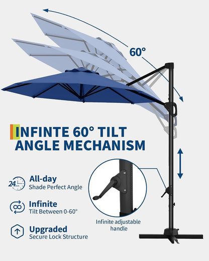 10Ft Cantilever Patio Umbrella With 360 Rotation Weatherproof