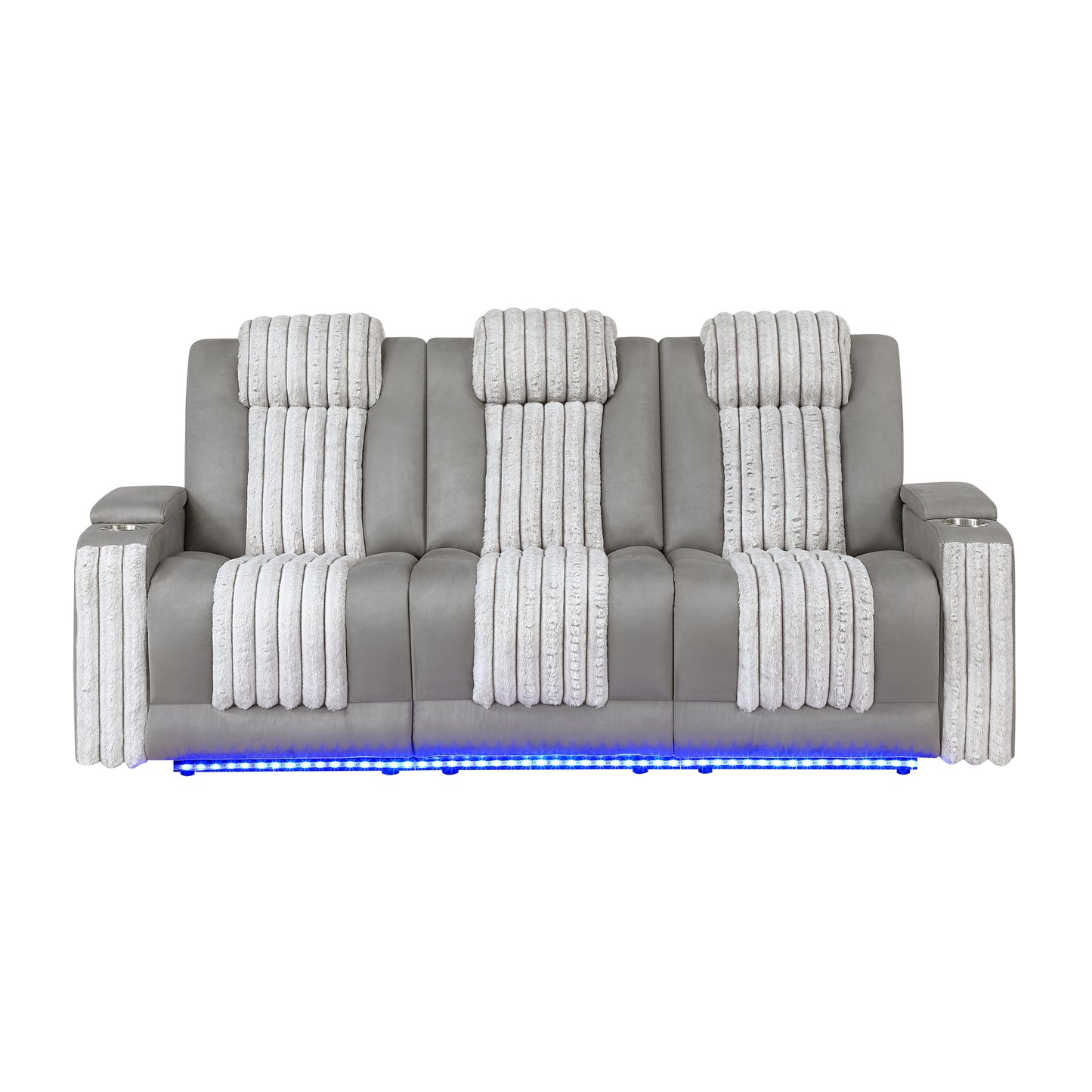 PAULKS Grey 3PC Power Reclining Sofa-Loveseat and Recliner with Power Headrest, LED Light, USB, Bluetooth Speaker, Drop Down Table