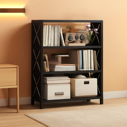 Three Shelf Black Powder Coated Steel Bookcase Anti Tip-0