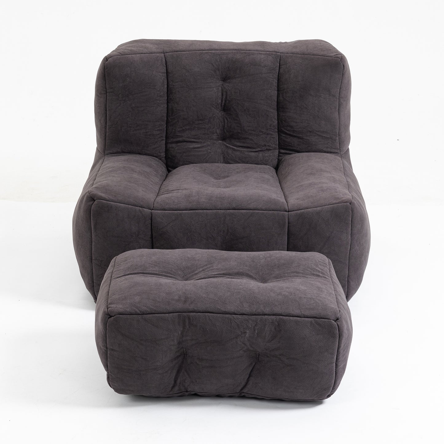 Modern Indoor Fluffy Bean Bag Chair with Memory Foam and Ottoman, Super Soft Velvet, 38.5x36.6x30 inches
