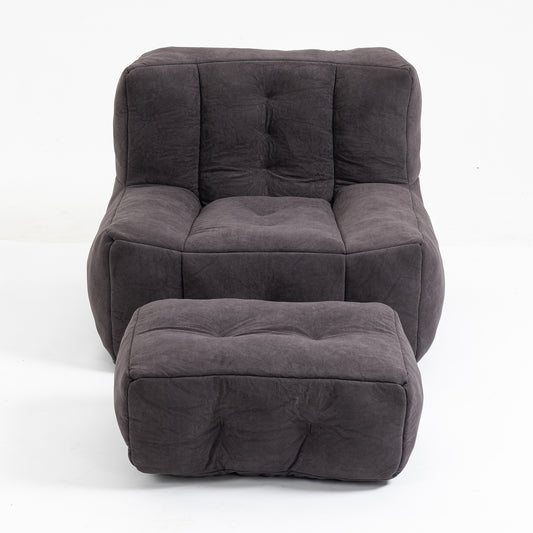 Modern Indoor Fluffy Bean Bag Chair with Memory Foam and Ottoman, Super Soft Velvet, 38.5x36.6x30 inches