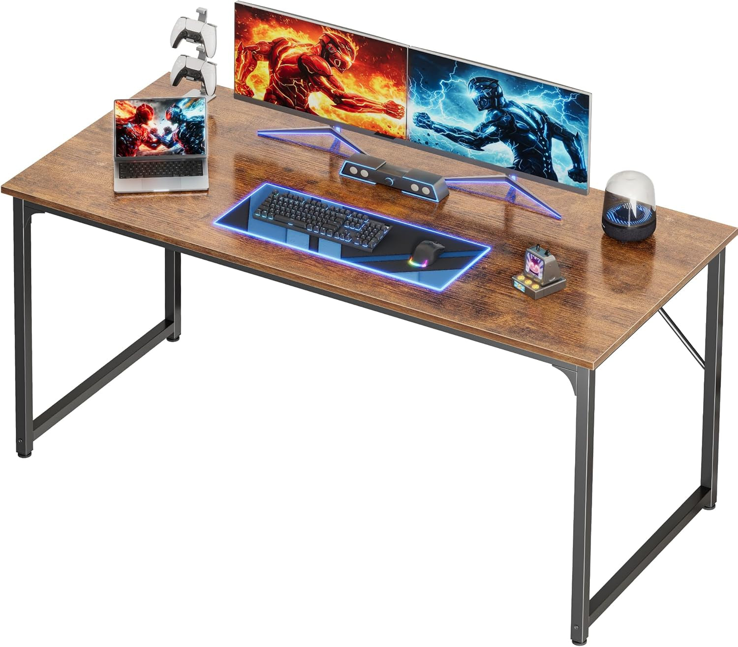 55Inch Computer Desk Deep Desktop Rustic Brown Metal Frame-0