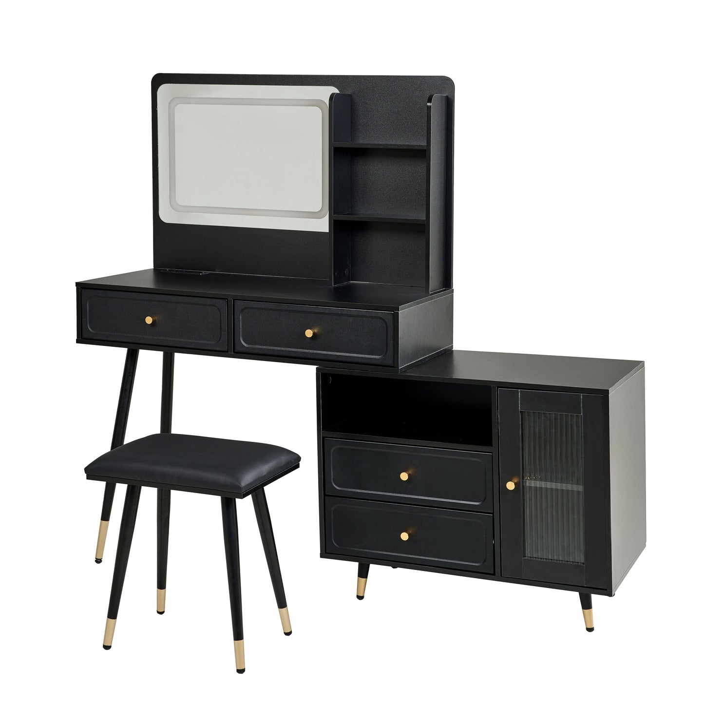 Palmers Modern Makeup Vanity Desk with Mirror and Lights, Retractable Design