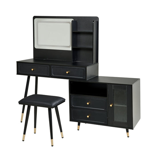 Palmers Modern Makeup Vanity Desk with Mirror and Lights, Retractable Design