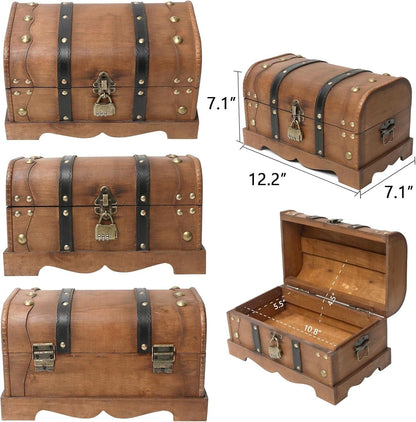 Brown Vintage Handcrafted Treasure Chest With Lock-1
