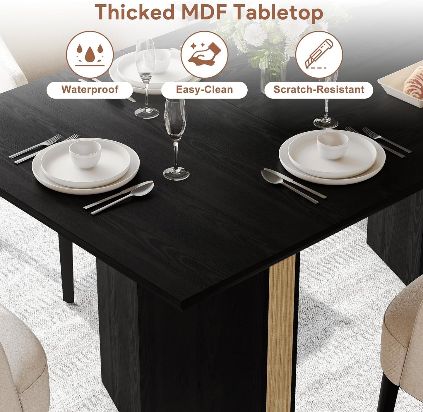 71 Inch Dining Table Black Premium Solid Wood Durable-3