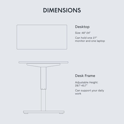 Electric Height Adjustable Standing Desk 48X24 Inches