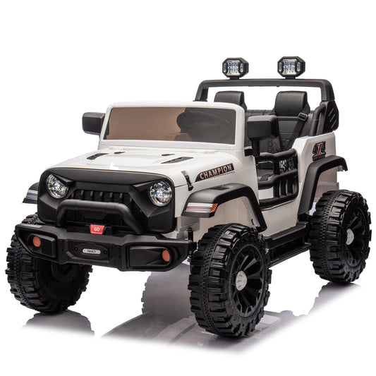 24V Two-seater Kids Ride On Electric Car W/parents control,Seat width 19.69in,400W motor,Four-wheel suspension,Light&searchlight,USB,MP3,Bluetooth,Provide a speed of 1.86-4.35MPH for kids of 3+.