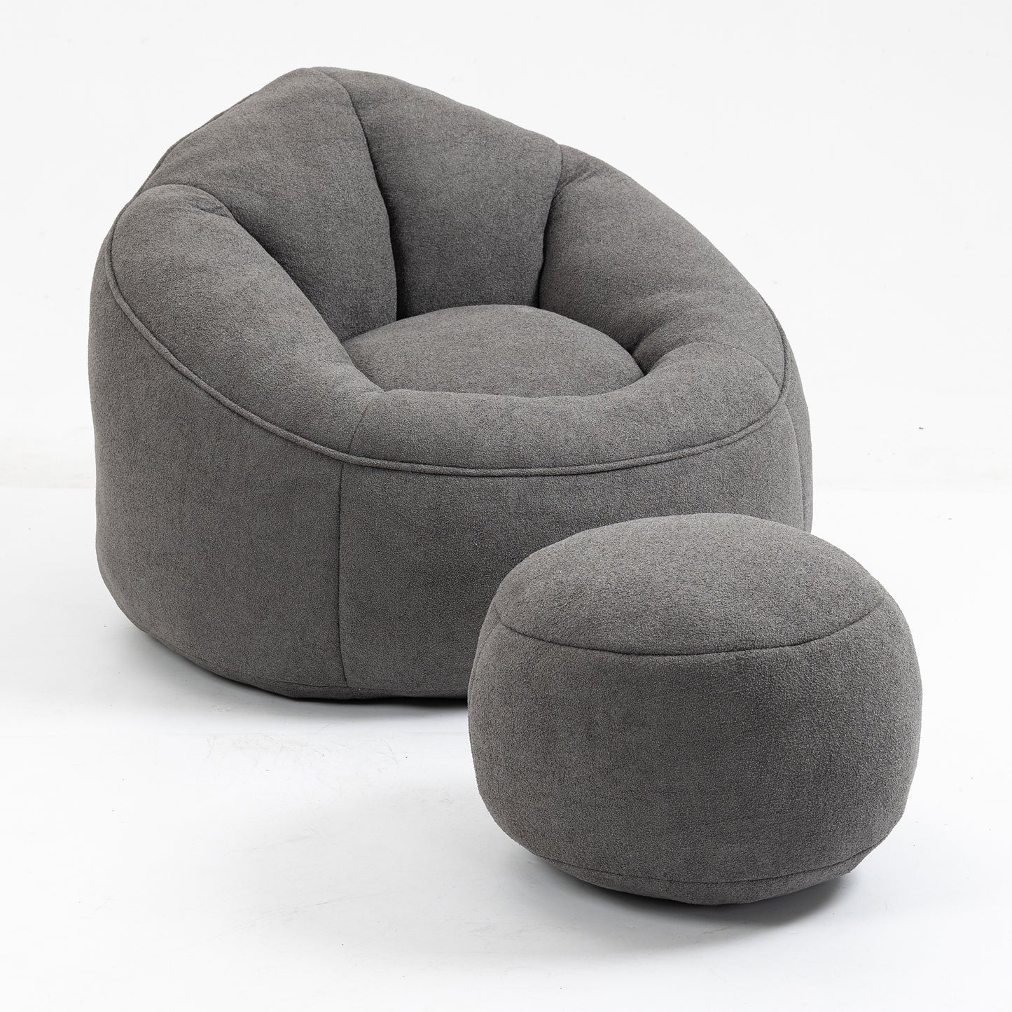 Bedding Bean Bag Sofa Chair with High-Pressure Foam and Footrest, Grey Microfiber