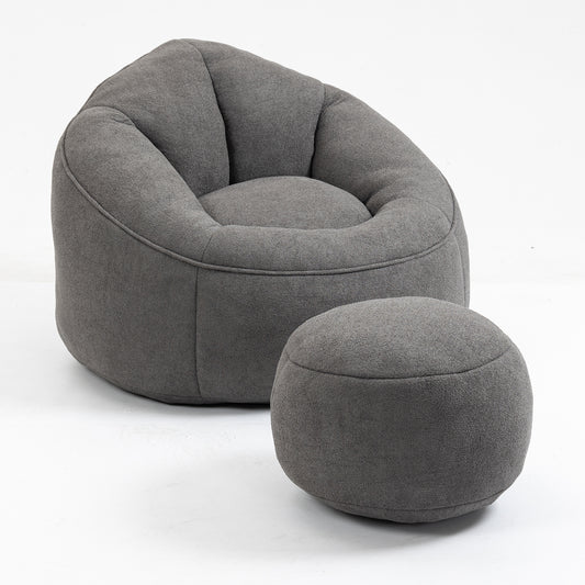 Bedding Bean Bag Sofa Chair with High-Pressure Foam and Footrest, Grey Microfiber