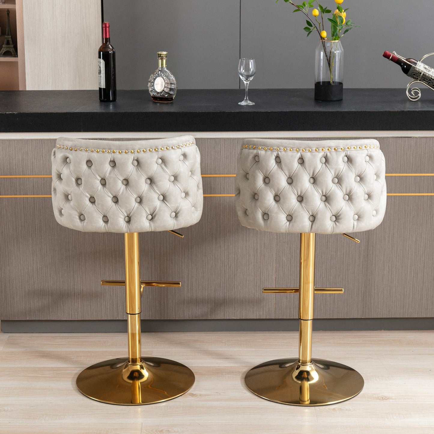 Set of 2 Modern PU Upholstered Swivel Barstools