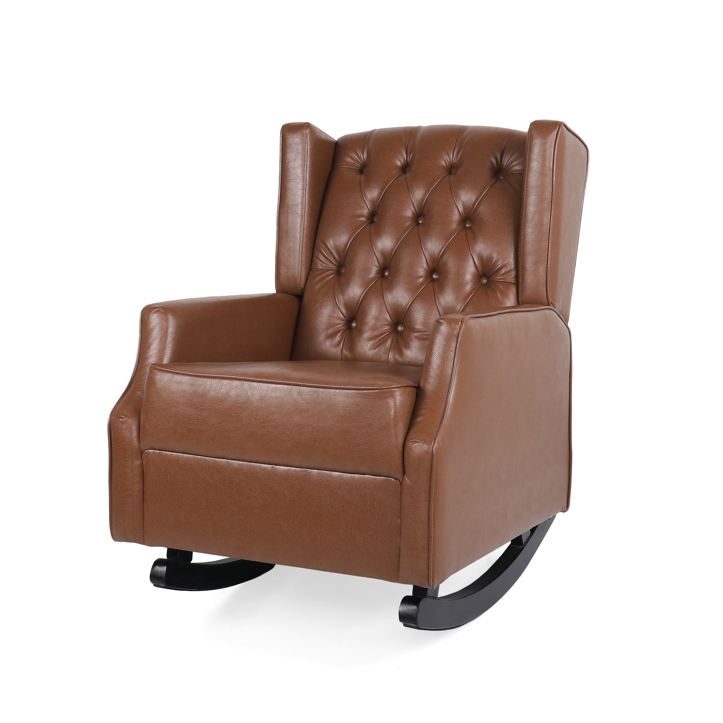 Moss Upholstered Rocking Recliner with Diamond Tufting and Wingback, Light Brown