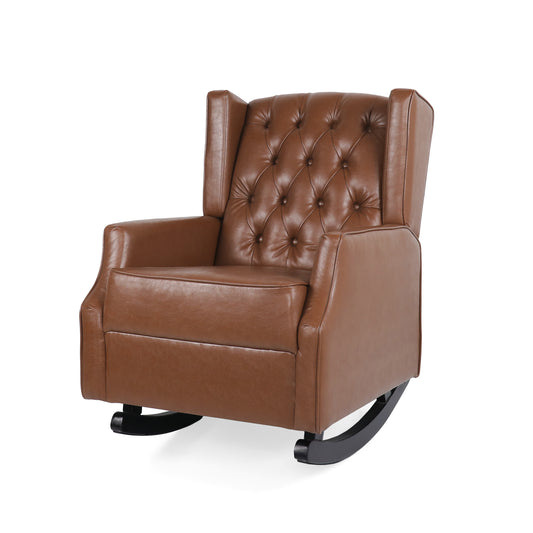 Moss Upholstered Rocking Recliner with Diamond Tufting and Wingback, Light Brown