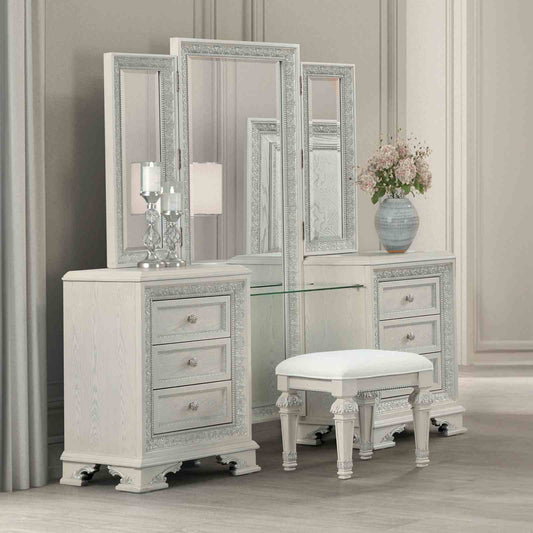 Traditional Style 1pc Vanity Set w/ Stool USB Charging Port English Dovetail Drawers
