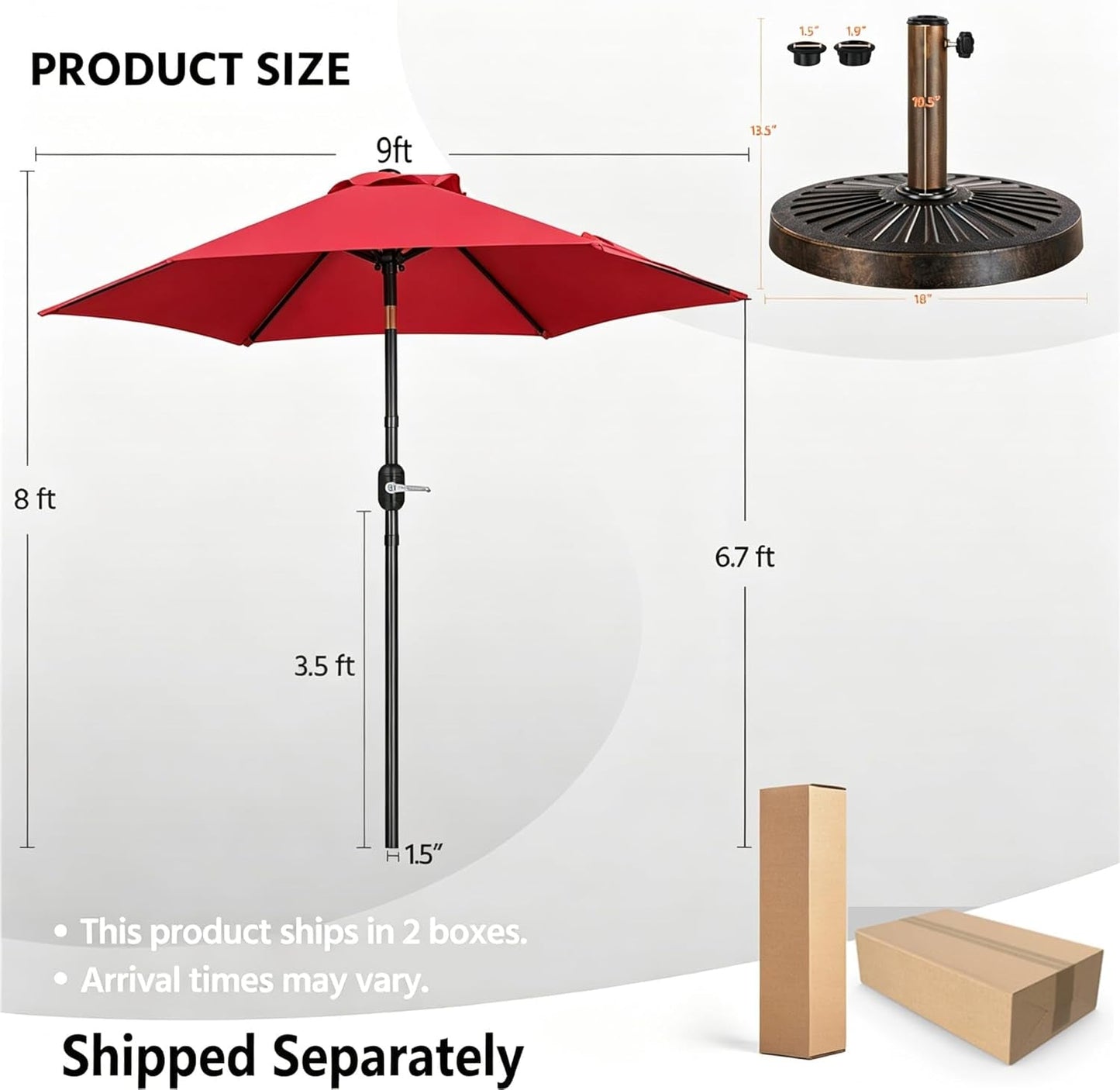 9ft Patio Umbrella Red UV Protection Weatherproof Tilt