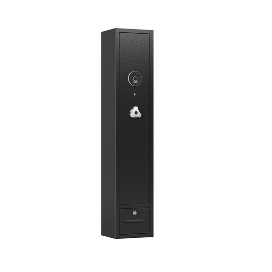 4 - Gun Capacity Rifle Safe. Holds Rifles, Pistols, Shotguns. Digital Lock for Quick Access. Removable Shelf. Special Gun Rack for Scoped Rifles. Plus, a Handy Storage Drawer