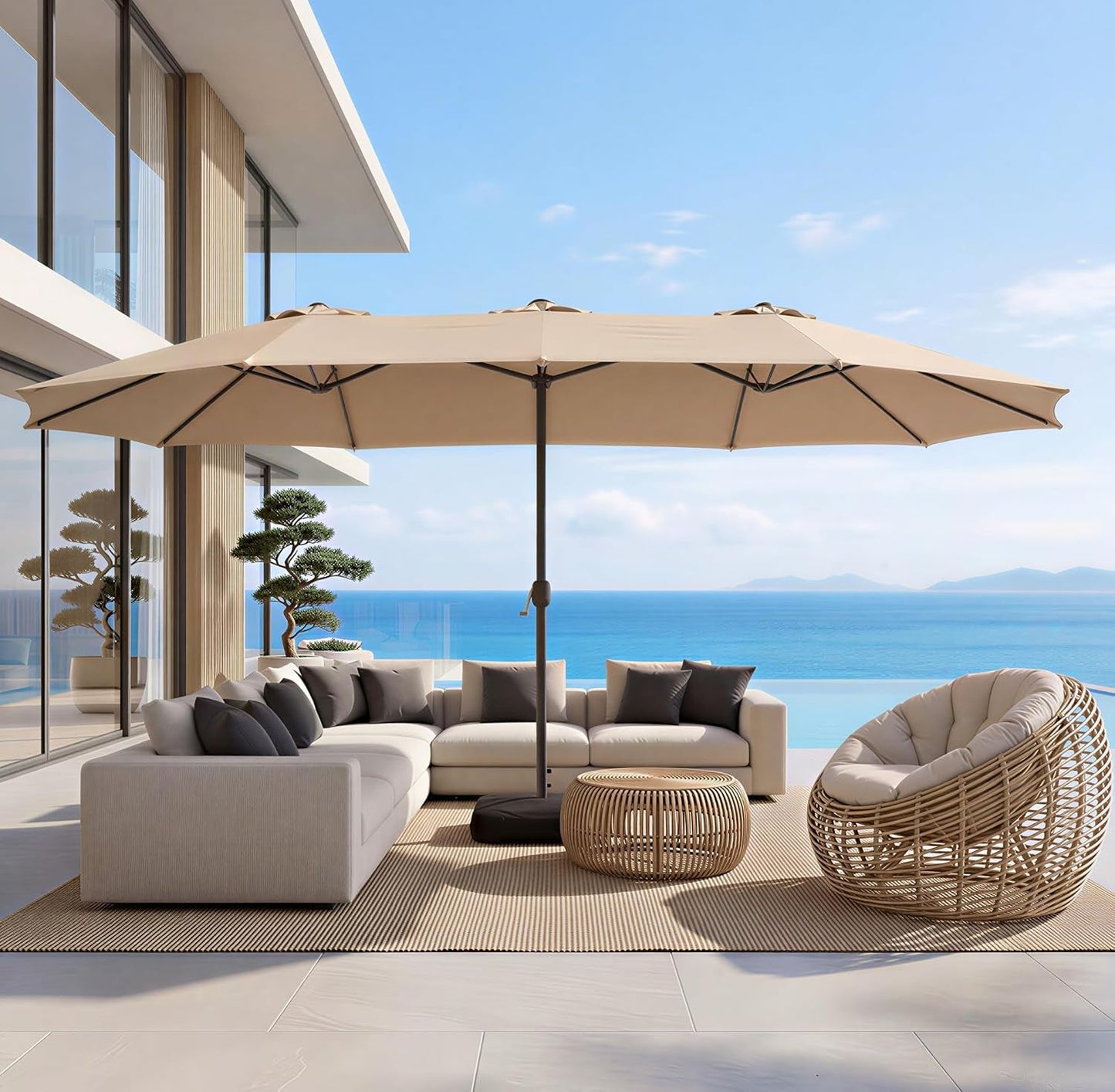15 Foot Patio Umbrella With Base UV Protected Fabric