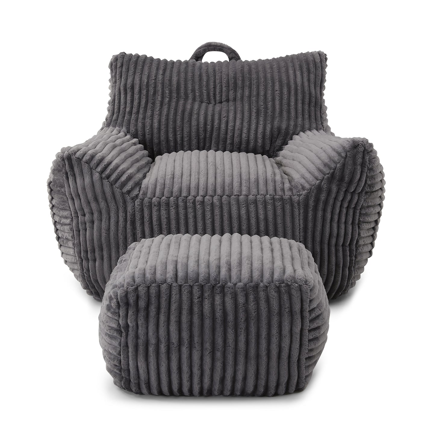 Giant Plush Bean Bag Chair for Adults with Armrests and Footstool, Comfy Grey Corduroy Chaise Lounge
