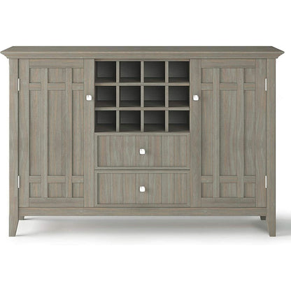 Rustic Gray Pine Wood Sideboard Buffet With Wine Storage