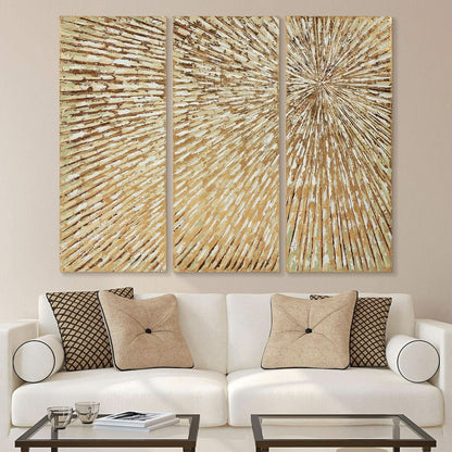Goldleaf Textured Hand Painted Canvas Art Triptych-3