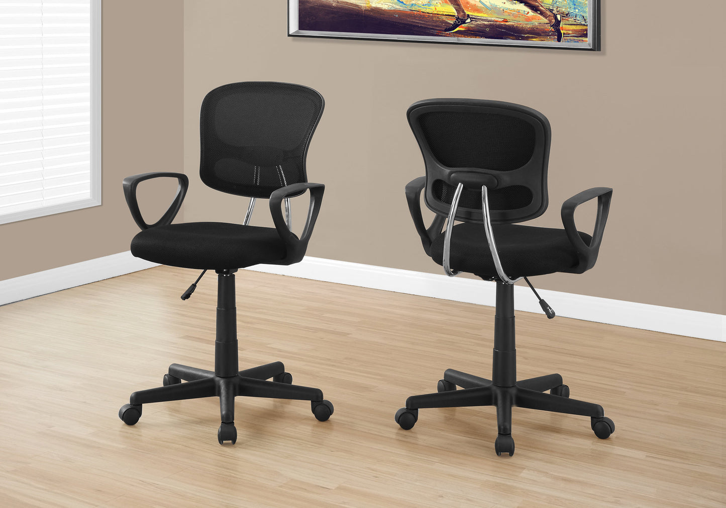 Office Chair, Adjustable, Swivel, Ergonomic Black Mesh, Black Metal, Contemporary, Modern