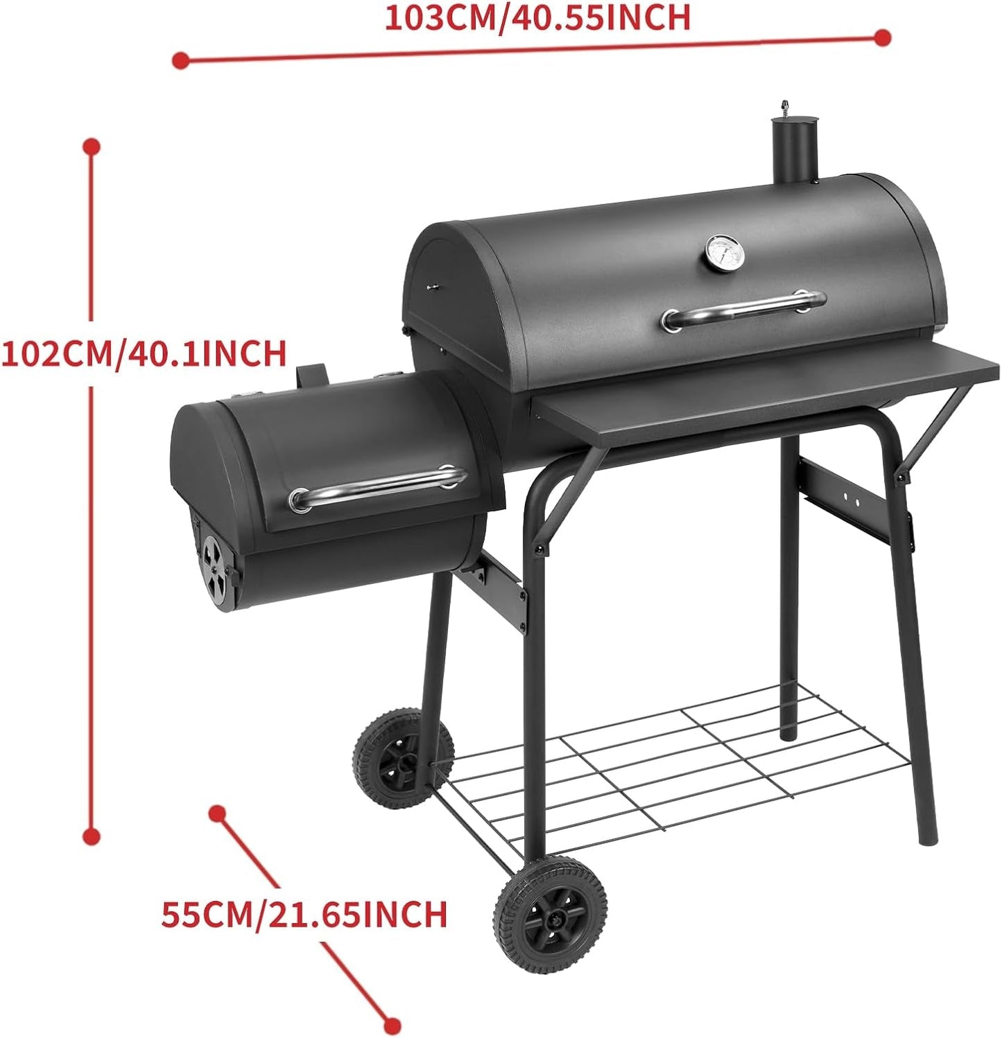 Barrel Charcoal Grill With Offset Smoker 550 SqInches