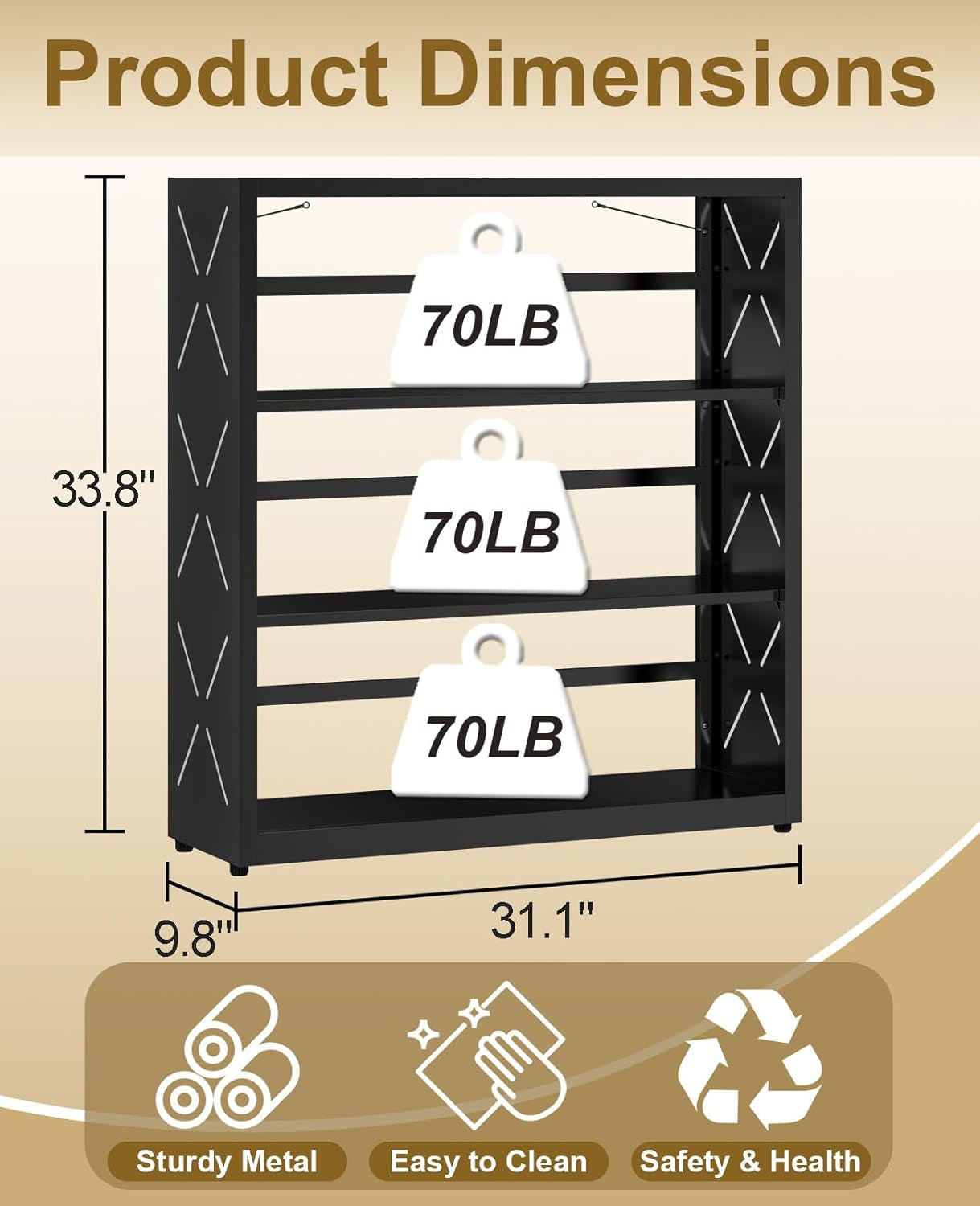 Three Shelf Black Powder Coated Steel Bookcase Anti Tip-2