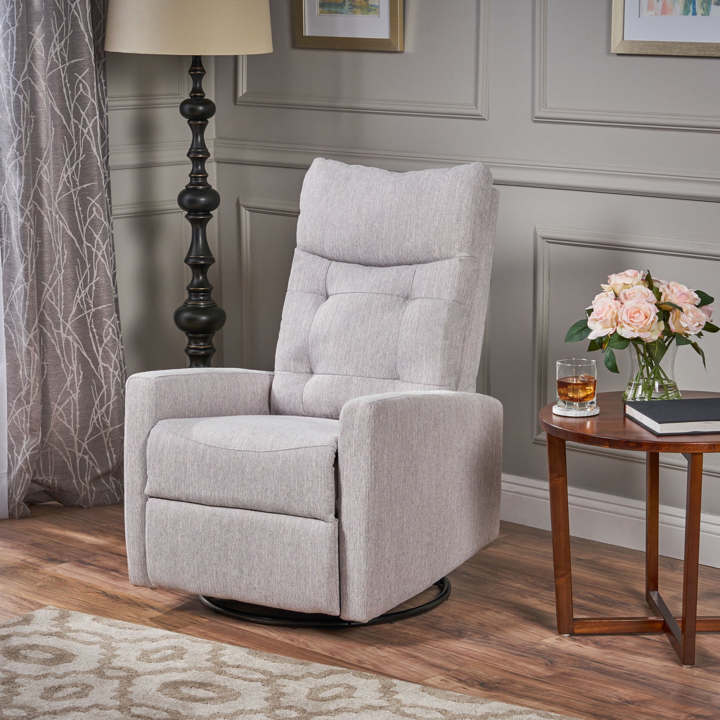 Recliner Chairs, Swivel Rocker Recliner Chair for Adults, Glider Rocking Chair, Small Nursery Recliner for Living Room,RV, Reclining with Modern-Designed Armrests, Upholstered Fabric