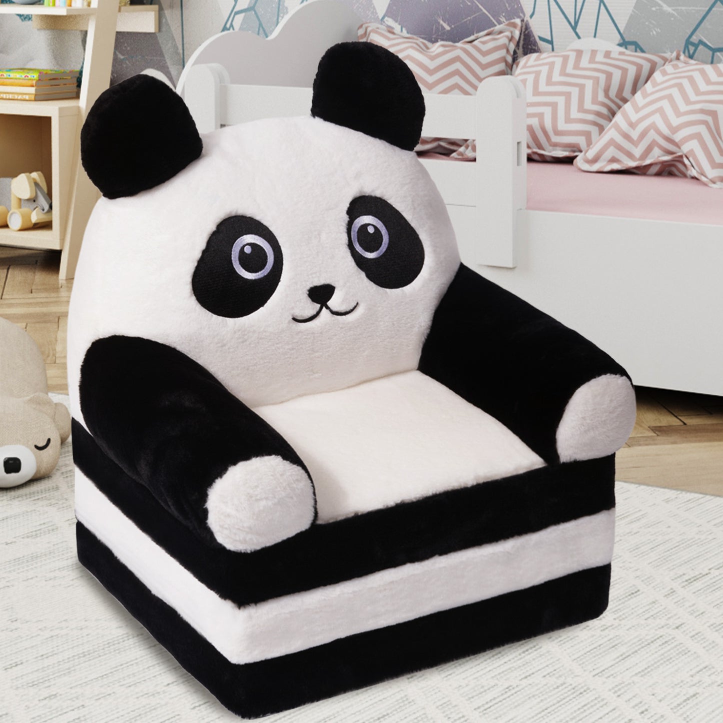 Kids Sofa Chair for Toddler, 2-in-1 Folding Soft Baby Couch with Removable Cover, Comfy Plush Children's Recliner, Convertible Floor Sofa Bed to Lounger for Girls Boys Age 1-3,Panda