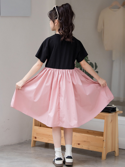 Arrival Summer Kids Girls Fashion Color Patchwork Cotton Short Sleeves Dress