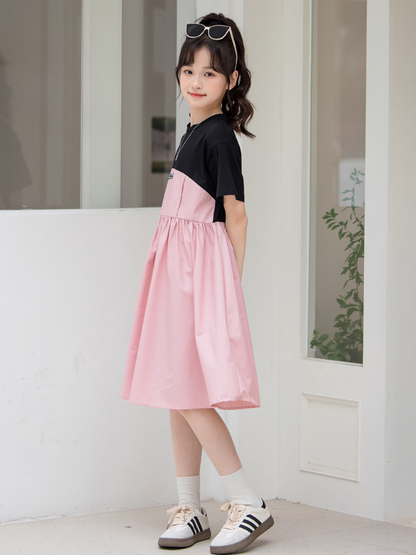 Arrival Summer Kids Girls Fashion Color Patchwork Cotton Short Sleeves Dress