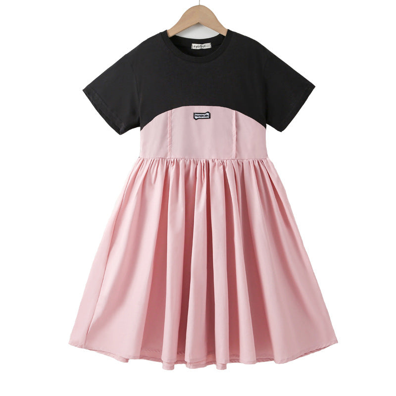Arrival Summer Kids Girls Fashion Color Patchwork Cotton Short Sleeves Dress